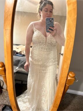 Ivory Beaded Lace Wedding Gown - Spaghetti Straps